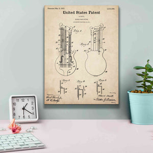 'Double Bass Guitar Blueprint Patent Parchment,' Canvas Wall Art,12 x 16