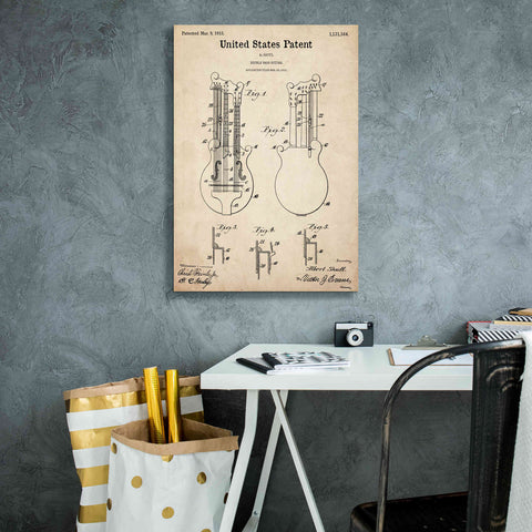 Image of 'Double Bass Guitar Blueprint Patent Parchment,' Canvas Wall Art,18 x 26