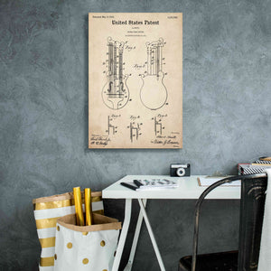 'Double Bass Guitar Blueprint Patent Parchment,' Canvas Wall Art,18 x 26