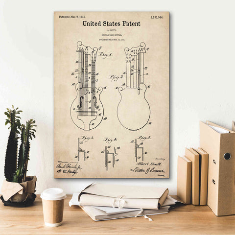 Image of 'Double Bass Guitar Blueprint Patent Parchment,' Canvas Wall Art,18 x 26