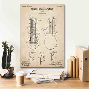 'Double Bass Guitar Blueprint Patent Parchment,' Canvas Wall Art,18 x 26