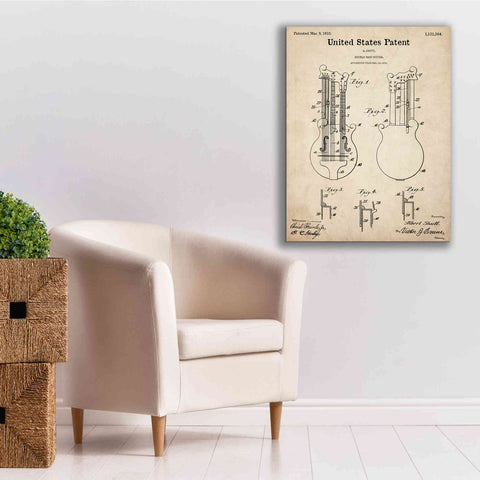 Image of 'Double Bass Guitar Blueprint Patent Parchment,' Canvas Wall Art,26 x 34