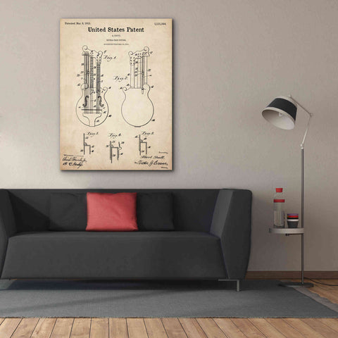 Image of 'Double Bass Guitar Blueprint Patent Parchment,' Canvas Wall Art,40 x 54