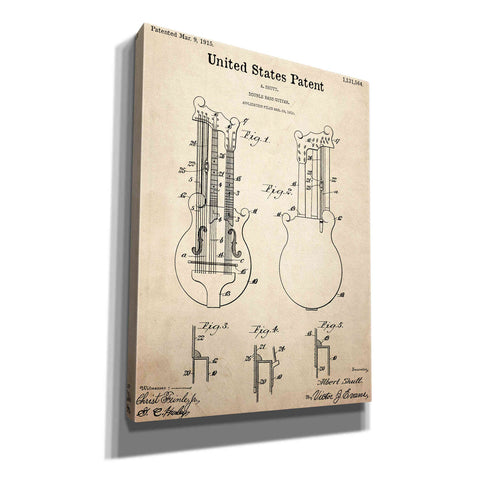 Image of 'Double Bass Guitar Blueprint Patent Parchment,' Canvas Wall Art,12x16x1.1x0,18x26x1.1x0,26x34x1.74x0,40x54x1.74x0