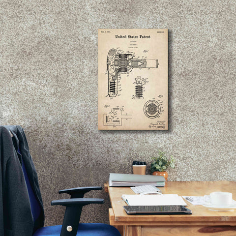 Image of 'Hair Dryer Blueprint Patent Parchment,' Canvas Wall Art,18 x 26