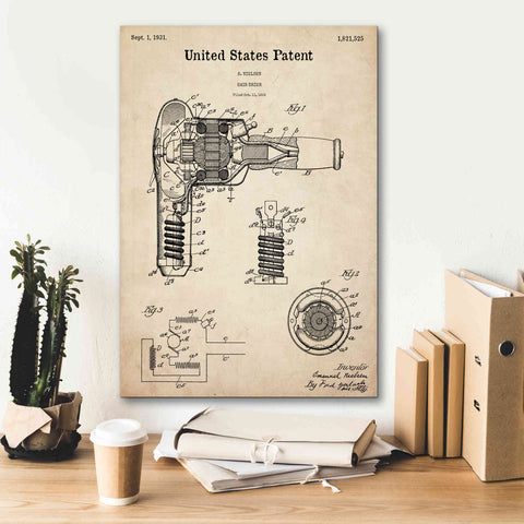 Image of 'Hair Dryer Blueprint Patent Parchment,' Canvas Wall Art,18 x 26