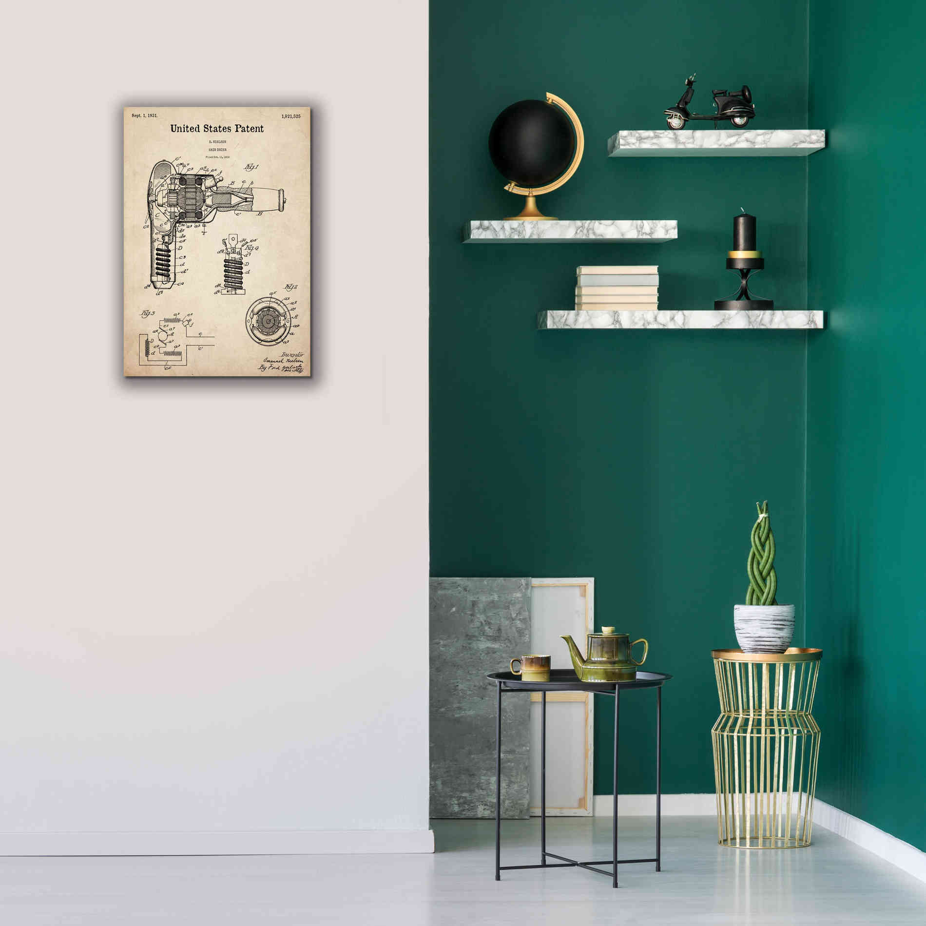 'Hair Dryer Blueprint Patent Parchment,' Canvas Wall Art,18 x 26