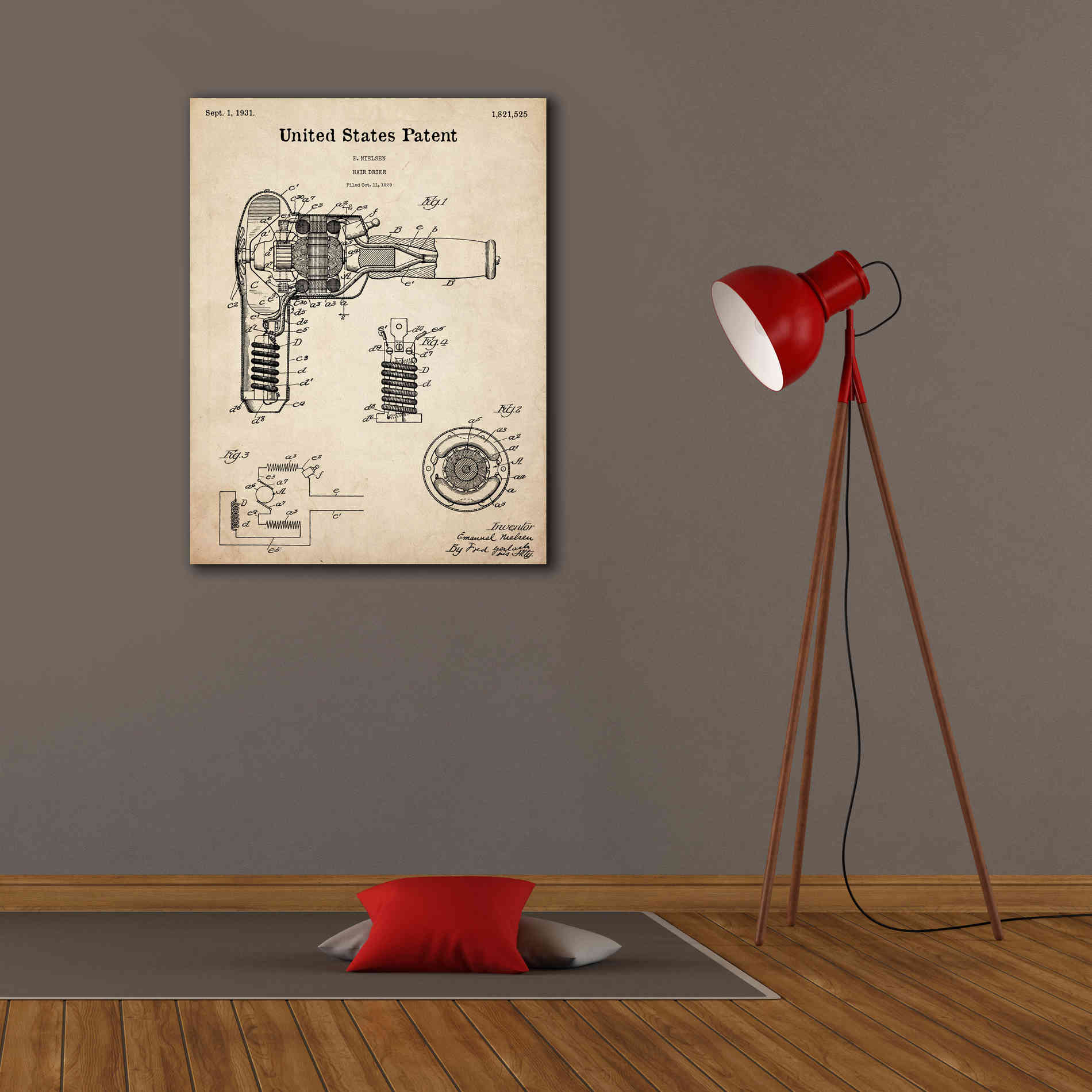 'Hair Dryer Blueprint Patent Parchment,' Canvas Wall Art,26 x 34