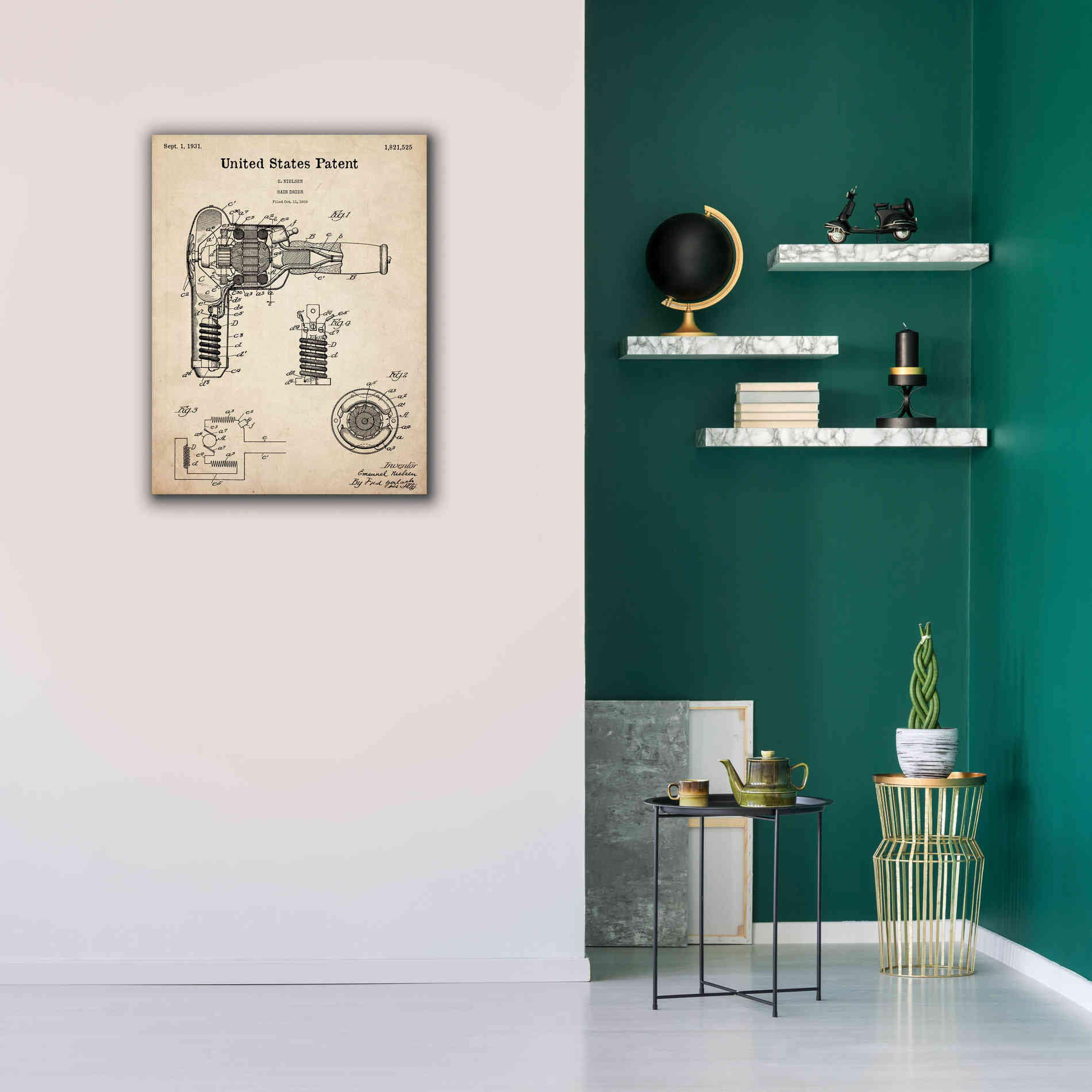 'Hair Dryer Blueprint Patent Parchment,' Canvas Wall Art,26 x 34