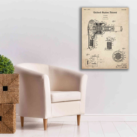 Image of 'Hair Dryer Blueprint Patent Parchment,' Canvas Wall Art,26 x 34