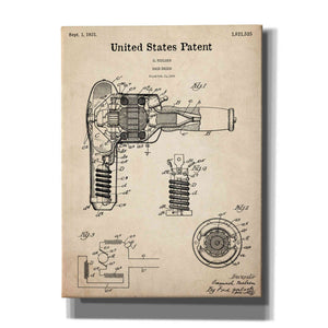 'Hair Dryer Blueprint Patent Parchment,' Canvas Wall Art,12x16x1.1x0,18x26x1.1x0,26x34x1.74x0,40x54x1.74x0