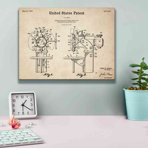 Image of 'Drill Press Blueprint Patent Parchment,' Canvas Wall Art,16 x 12