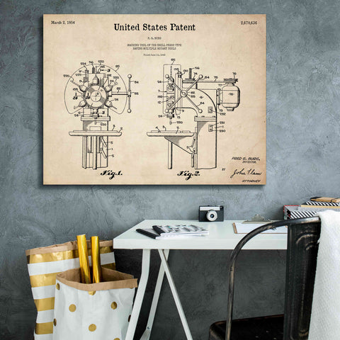Image of 'Drill Press Blueprint Patent Parchment,' Canvas Wall Art,34 x 26