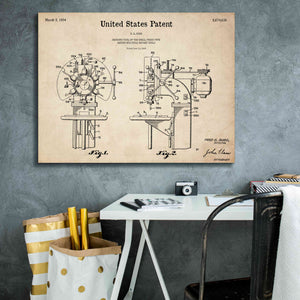 'Drill Press Blueprint Patent Parchment,' Canvas Wall Art,34 x 26