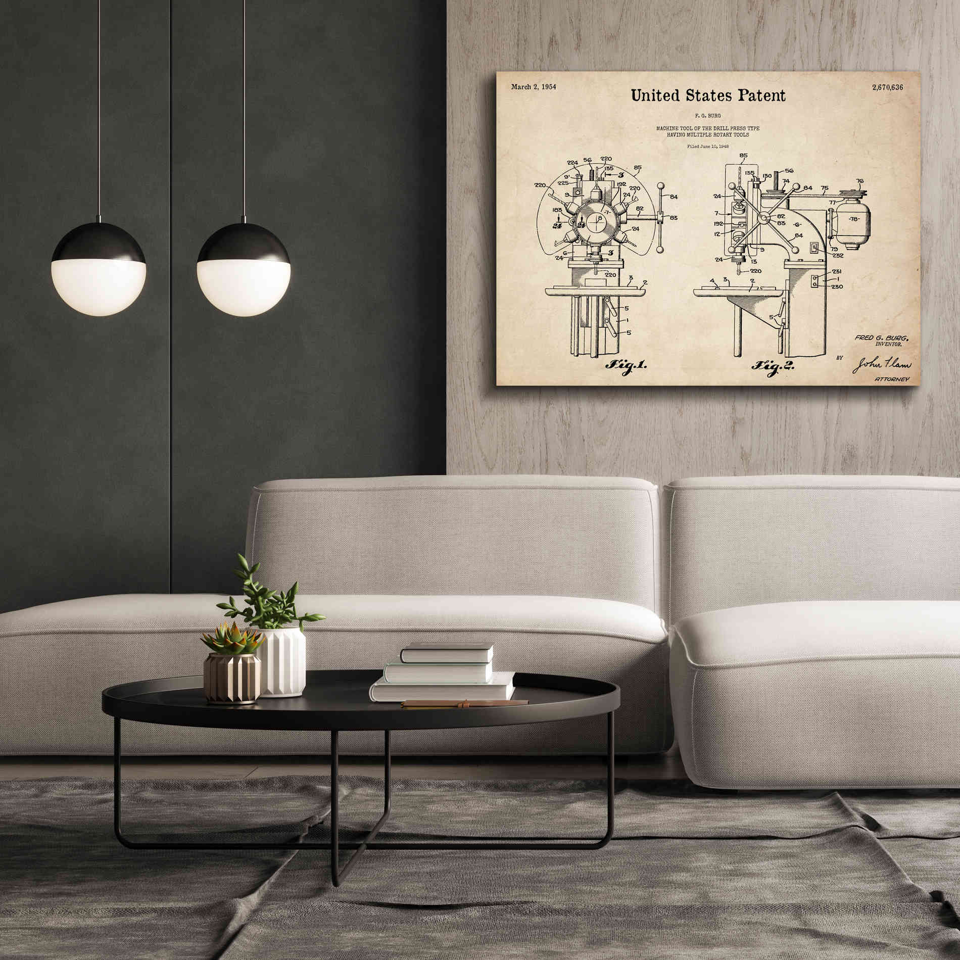 'Drill Press Blueprint Patent Parchment,' Canvas Wall Art,54 x 40
