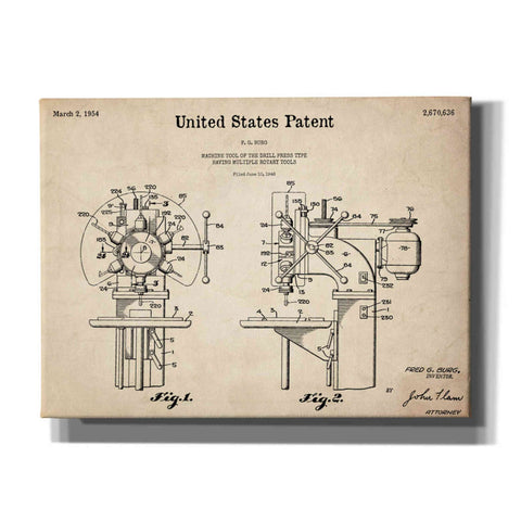 Image of 'Drill Press Blueprint Patent Parchment,' Canvas Wall Art,16x12x1.1x0,26x18x1.1x0,34x26x1.74x0,54x40x1.74x0