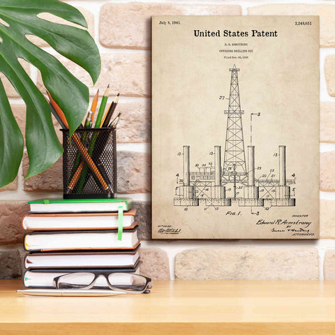 Image of 'Drilling Rig Blueprint Patent Parchment,' Canvas Wall Art,12 x 16