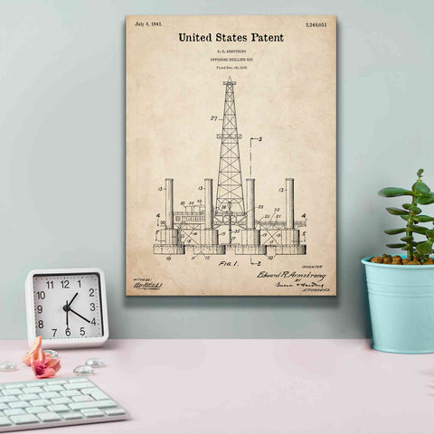 Image of 'Drilling Rig Blueprint Patent Parchment,' Canvas Wall Art,12 x 16