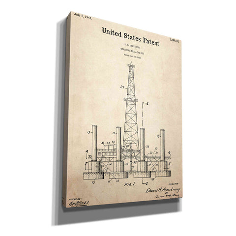 Image of 'Drilling Rig Blueprint Patent Parchment,' Canvas Wall Art,12x16x1.1x0,18x26x1.1x0,26x34x1.74x0,40x54x1.74x0