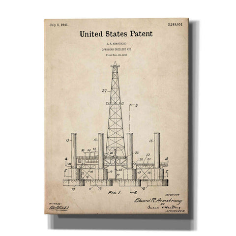 Image of 'Drilling Rig Blueprint Patent Parchment,' Canvas Wall Art,12x16x1.1x0,18x26x1.1x0,26x34x1.74x0,40x54x1.74x0