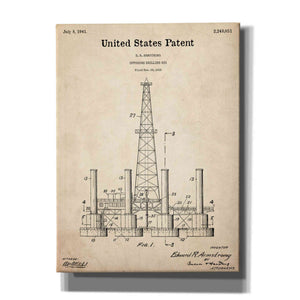 'Drilling Rig Blueprint Patent Parchment,' Canvas Wall Art,12x16x1.1x0,18x26x1.1x0,26x34x1.74x0,40x54x1.74x0