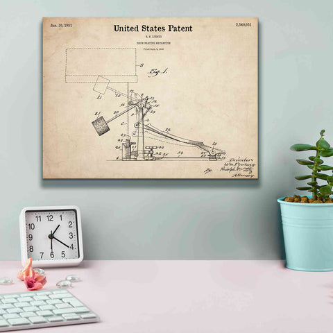 Image of 'Drum Beating Mechanism Blueprint Patent Parchment,' Canvas Wall Art,16 x 12