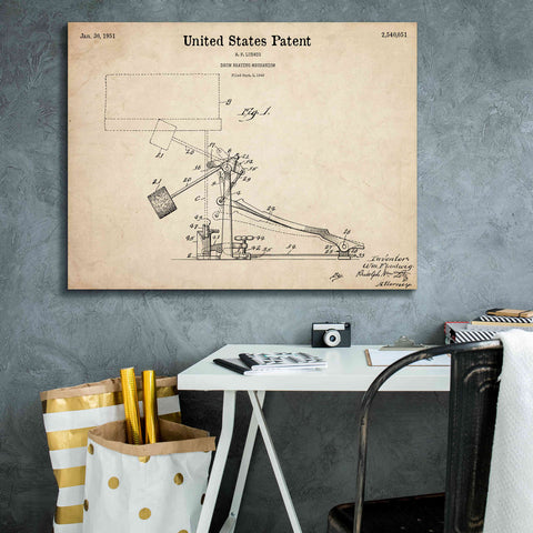 Image of 'Drum Beating Mechanism Blueprint Patent Parchment,' Canvas Wall Art,34 x 26