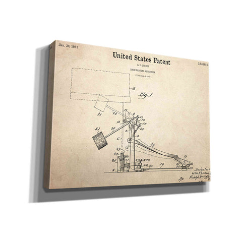 Image of 'Drum Beating Mechanism Blueprint Patent Parchment,' Canvas Wall Art,16x12x1.1x0,26x18x1.1x0,34x26x1.74x0,54x40x1.74x0