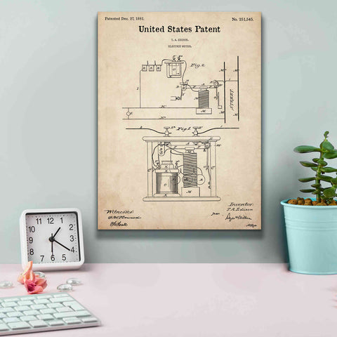 Image of 'Edison Electric Meter Blueprint Patent Parchment,' Canvas Wall Art,12 x 16