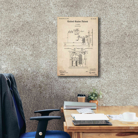 Image of 'Edison Electric Meter Blueprint Patent Parchment,' Canvas Wall Art,18 x 26