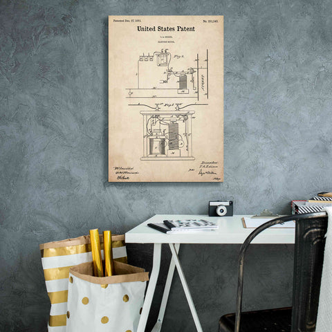 Image of 'Edison Electric Meter Blueprint Patent Parchment,' Canvas Wall Art,18 x 26