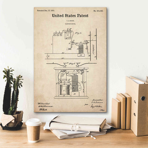 Image of 'Edison Electric Meter Blueprint Patent Parchment,' Canvas Wall Art,18 x 26