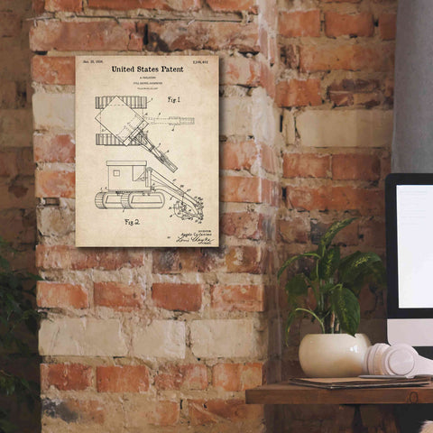 Image of 'Pull Shovel Excavator Blueprint Patent Parchment,' Canvas Wall Art,12 x 16