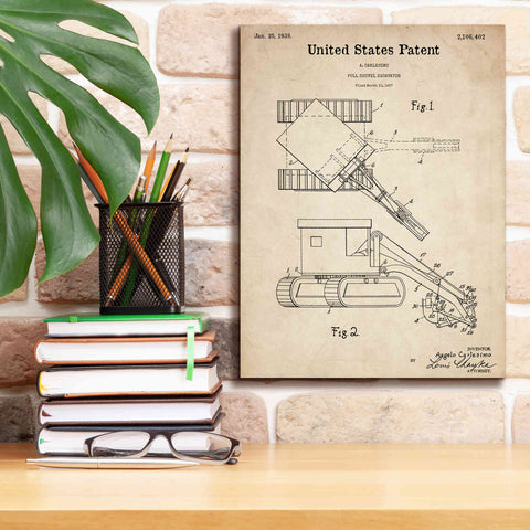 Image of 'Pull Shovel Excavator Blueprint Patent Parchment,' Canvas Wall Art,12 x 16