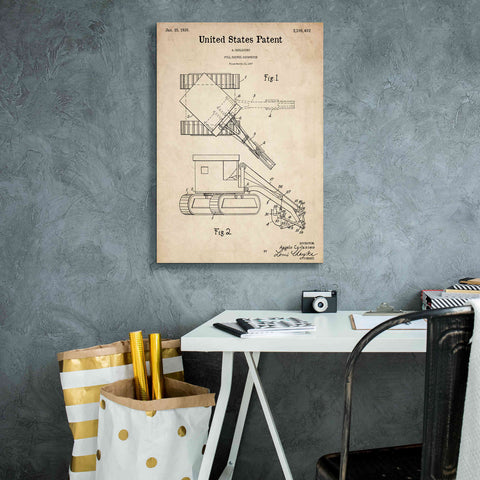 Image of 'Pull Shovel Excavator Blueprint Patent Parchment,' Canvas Wall Art,18 x 26