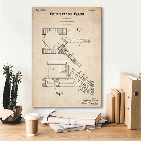 Image of 'Pull Shovel Excavator Blueprint Patent Parchment,' Canvas Wall Art,18 x 26