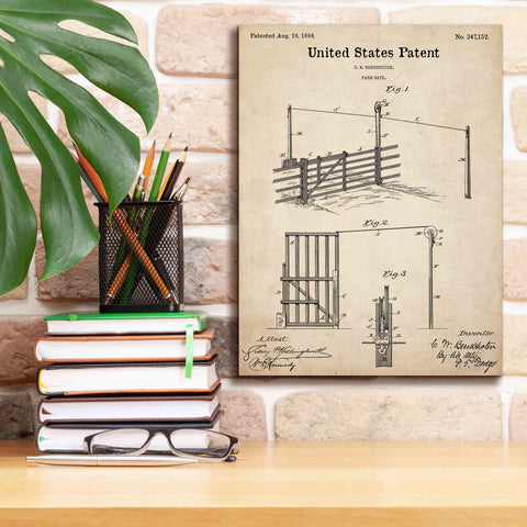 Image of 'Farm Gate Blueprint Patent Parchment,' Canvas Wall Art,12 x 16