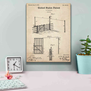 'Farm Gate Blueprint Patent Parchment,' Canvas Wall Art,12 x 16