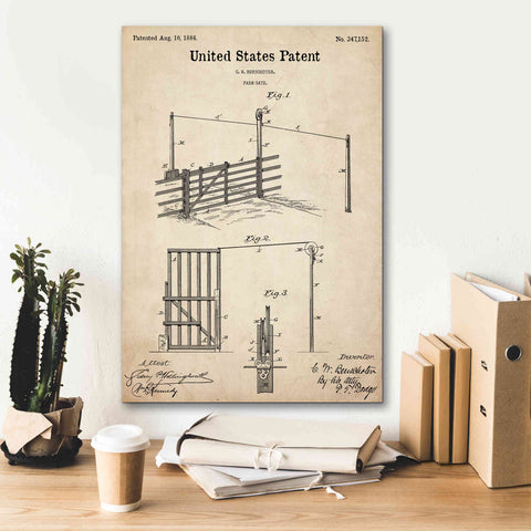 Image of 'Farm Gate Blueprint Patent Parchment,' Canvas Wall Art,18 x 26