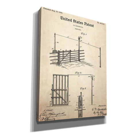 Image of 'Farm Gate Blueprint Patent Parchment,' Canvas Wall Art,12x16x1.1x0,18x26x1.1x0,26x34x1.74x0,40x54x1.74x0