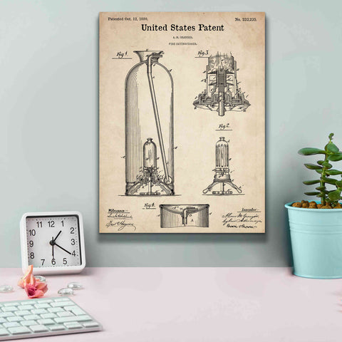 Image of 'Fire Extinguisher Blueprint Patent Parchment,' Canvas Wall Art,12 x 16