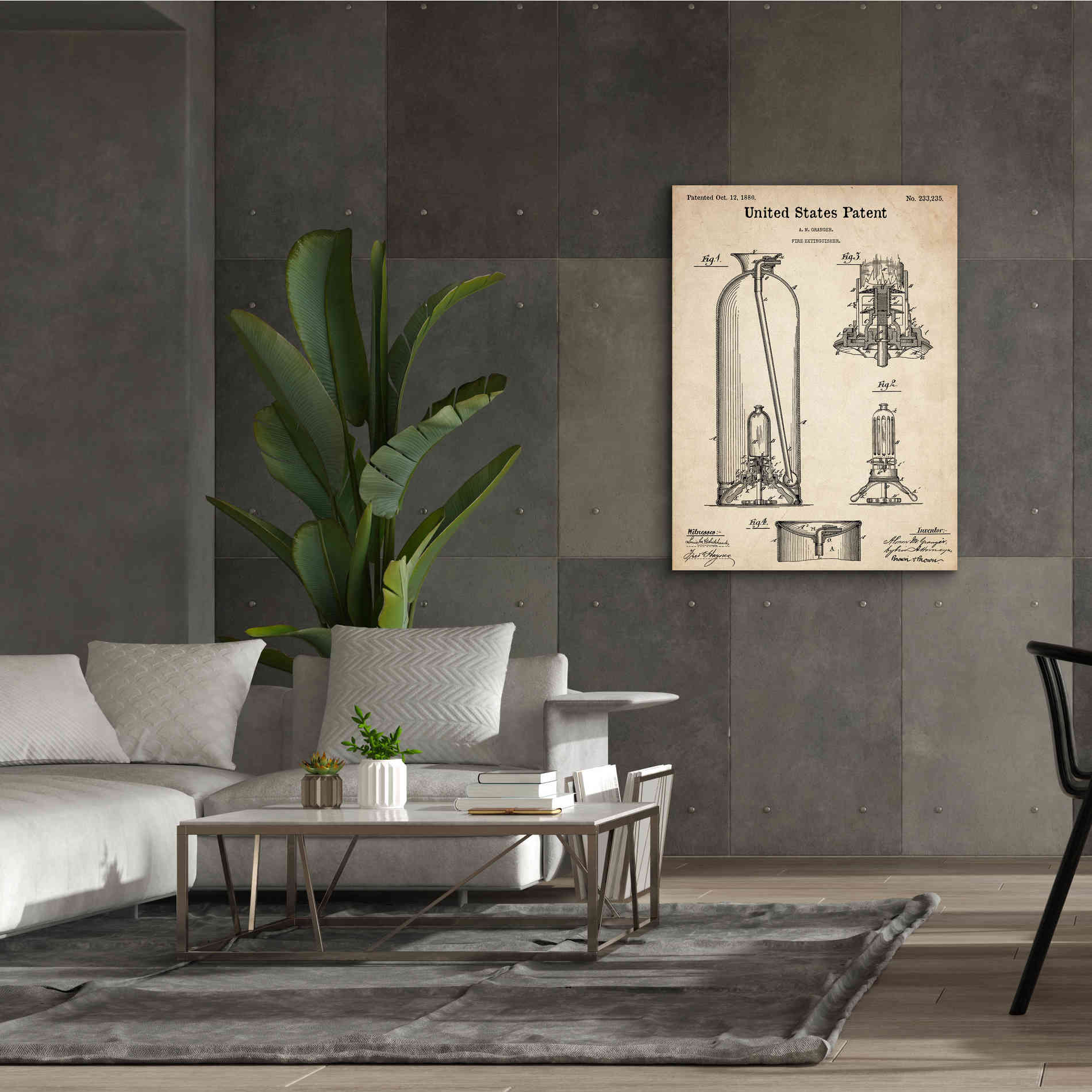 'Fire Extinguisher Blueprint Patent Parchment,' Canvas Wall Art,40 x 54