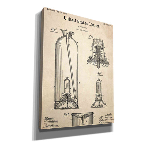 Image of 'Fire Extinguisher Blueprint Patent Parchment,' Canvas Wall Art,12x16x1.1x0,18x26x1.1x0,26x34x1.74x0,40x54x1.74x0