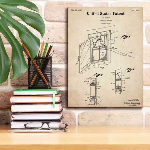 Image of 'Fire Hose Cabinet Blueprint Patent Parchment,' Canvas Wall Art,12 x 16