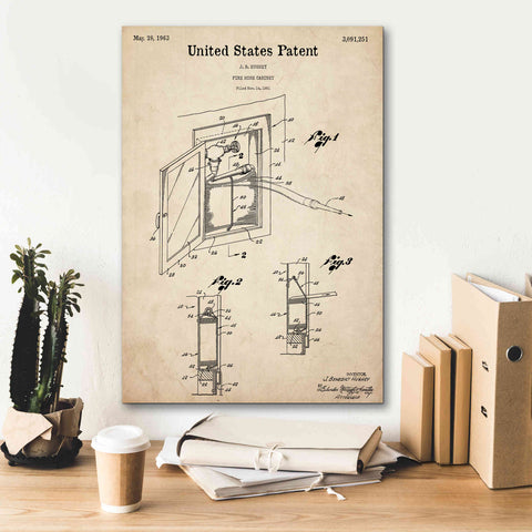 Image of 'Fire Hose Cabinet Blueprint Patent Parchment,' Canvas Wall Art,18 x 26