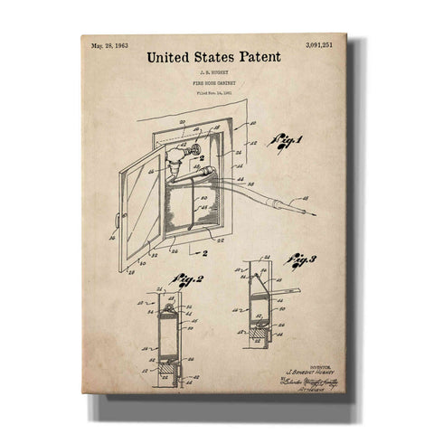 Image of 'Fire Hose Cabinet Blueprint Patent Parchment,' Canvas Wall Art,12x16x1.1x0,18x26x1.1x0,26x34x1.74x0,40x54x1.74x0