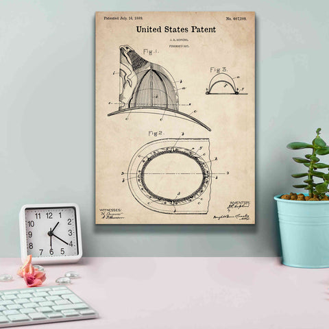 Image of 'Fireman's Hat Blueprint Patent Parchment,' Canvas Wall Art,12 x 16