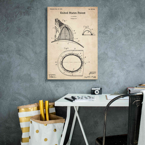 Image of 'Fireman's Hat Blueprint Patent Parchment,' Canvas Wall Art,18 x 26