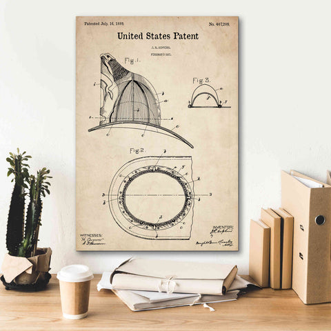 Image of 'Fireman's Hat Blueprint Patent Parchment,' Canvas Wall Art,18 x 26