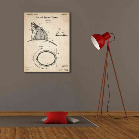 Image of 'Fireman's Hat Blueprint Patent Parchment,' Canvas Wall Art,26 x 34